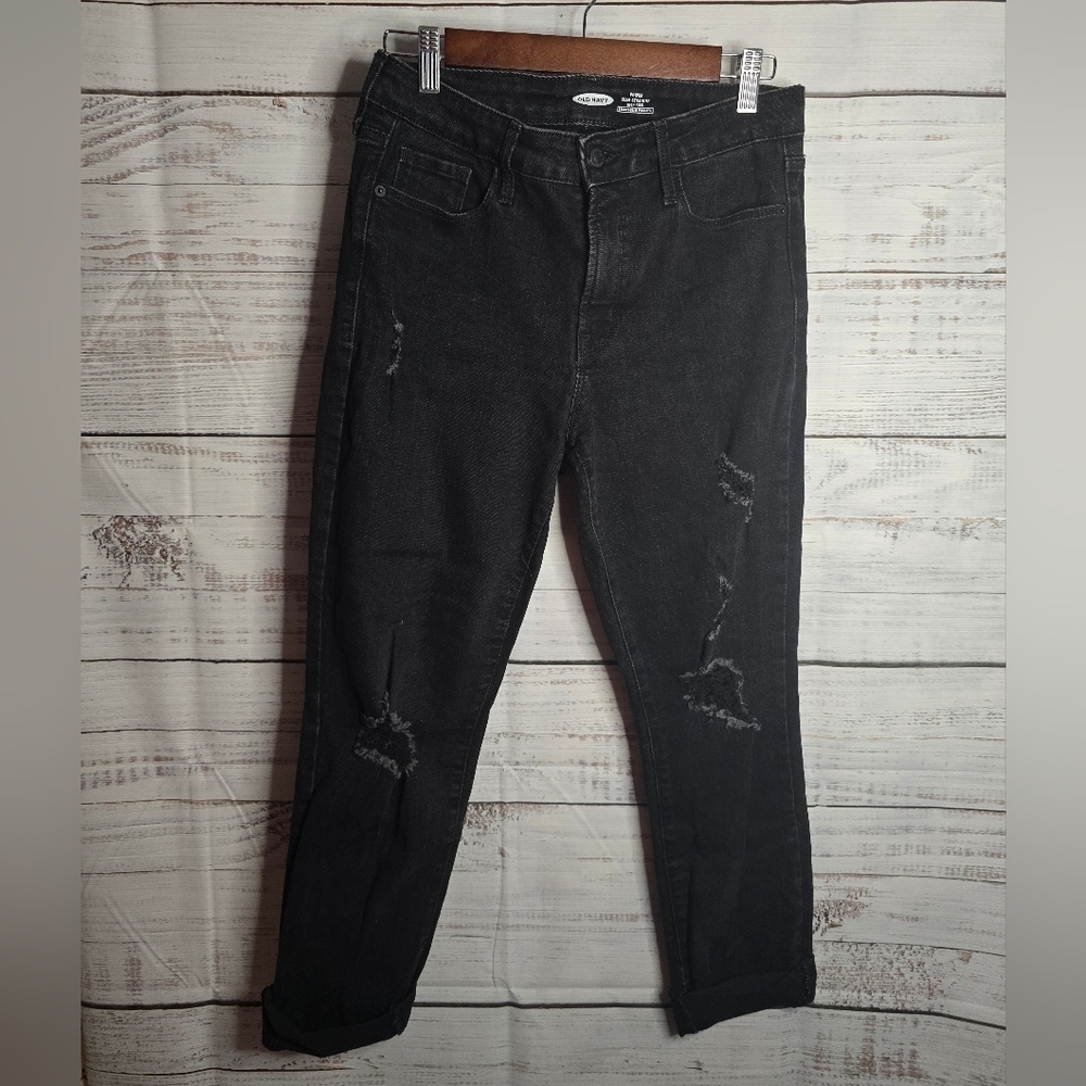 Old Navy Women's Black‎ Slim Straight Highrise Size 6 Distressed